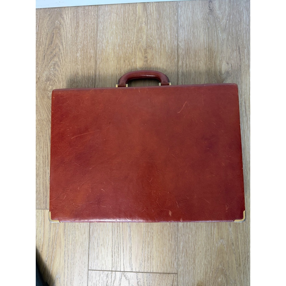 Tumi Italy Vintage Leather Attache Briefcase Brown Hard Sided Cagiva Lock Key